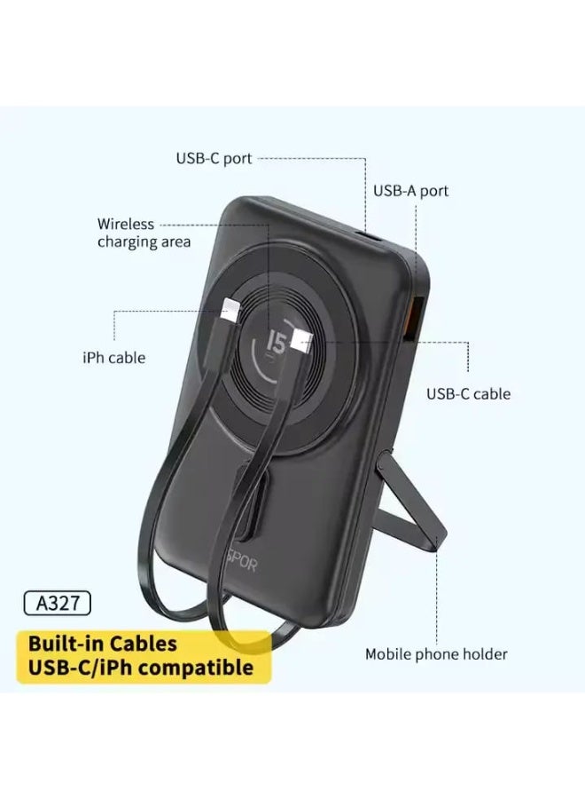 أسبور بنك طاقة لاسلكي مغناطيسي ASPOR A327 بسعة 10000 مللي أمبير - شحن سريع بقوة 22.5 واط مع إمكانية شحن الساعة - Image 2